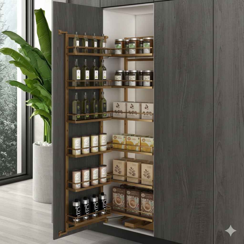 Tall pantry unit storage in kitchen